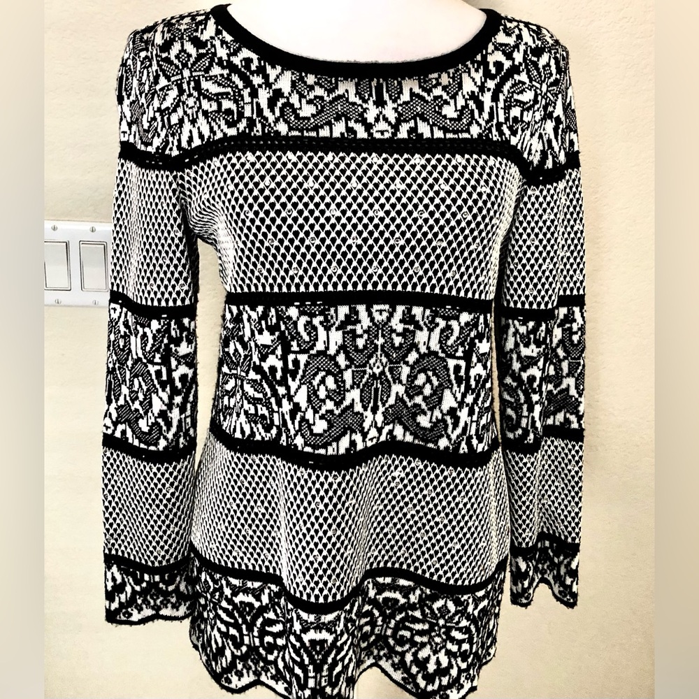 St. John b Marie Gray Vintage Black and White Sweater W/ Embellishments All Over